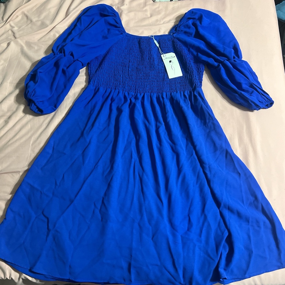 Vibrant Blue Puff Sleeve Dress NEW with tags